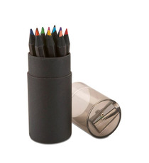 Boite publicitaire de 12 crayons de couleurs avec taille crayons