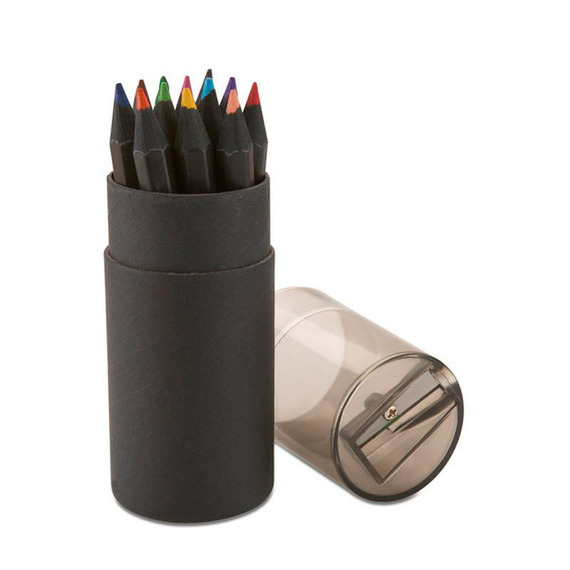 Boite publicitaire de 12 crayons de couleurs avec taille crayons