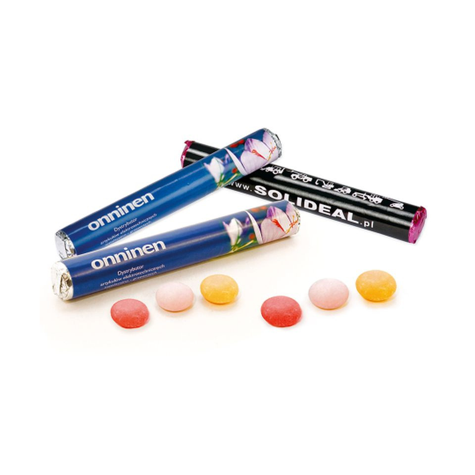 Rouleau Mentos menthe ou fruité personnalisé quadri