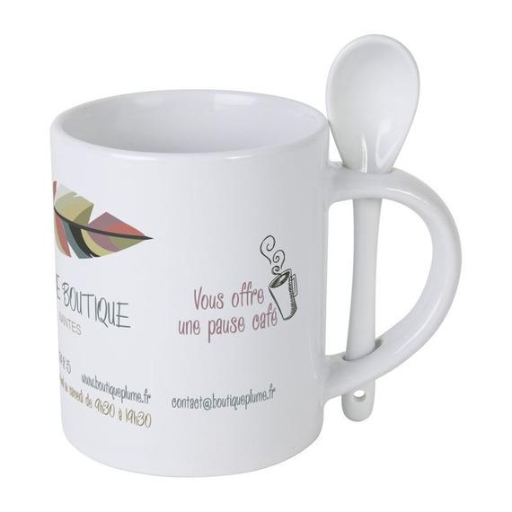 Mug personnalisable quadri en céramique avec cuillère