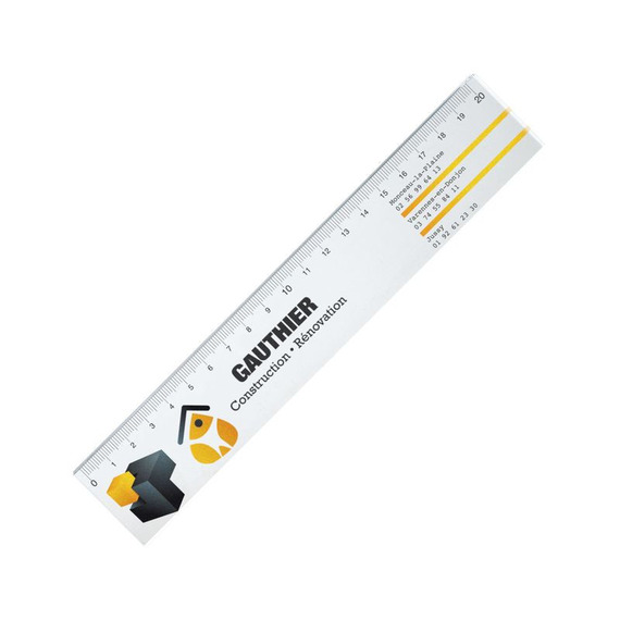 Règle publicitaire sur mesure à la forme PVC rigide transprent 21 cm ep. 5 mm