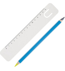 Kit de bureau publicitaire crayon fluo et graphite en bois marque page et règle Made in France