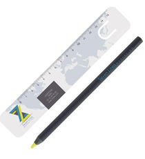 Kit de bureau personnalisé crayon bois noir fluo marque page et règle