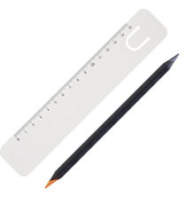 Kit de bureau publicitaire crayon fluo et graphite en bois noir marque page et règle Made in France